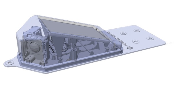 A cutaway rendering of the Powder Watts roof monitoring camera
